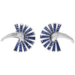 Sapphire Diamond Platinum Crescent Earclips