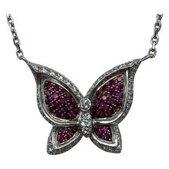 Rare Chopard Butterfly Ruby & Diamond 18k White Gold Pendant Necklace With COA