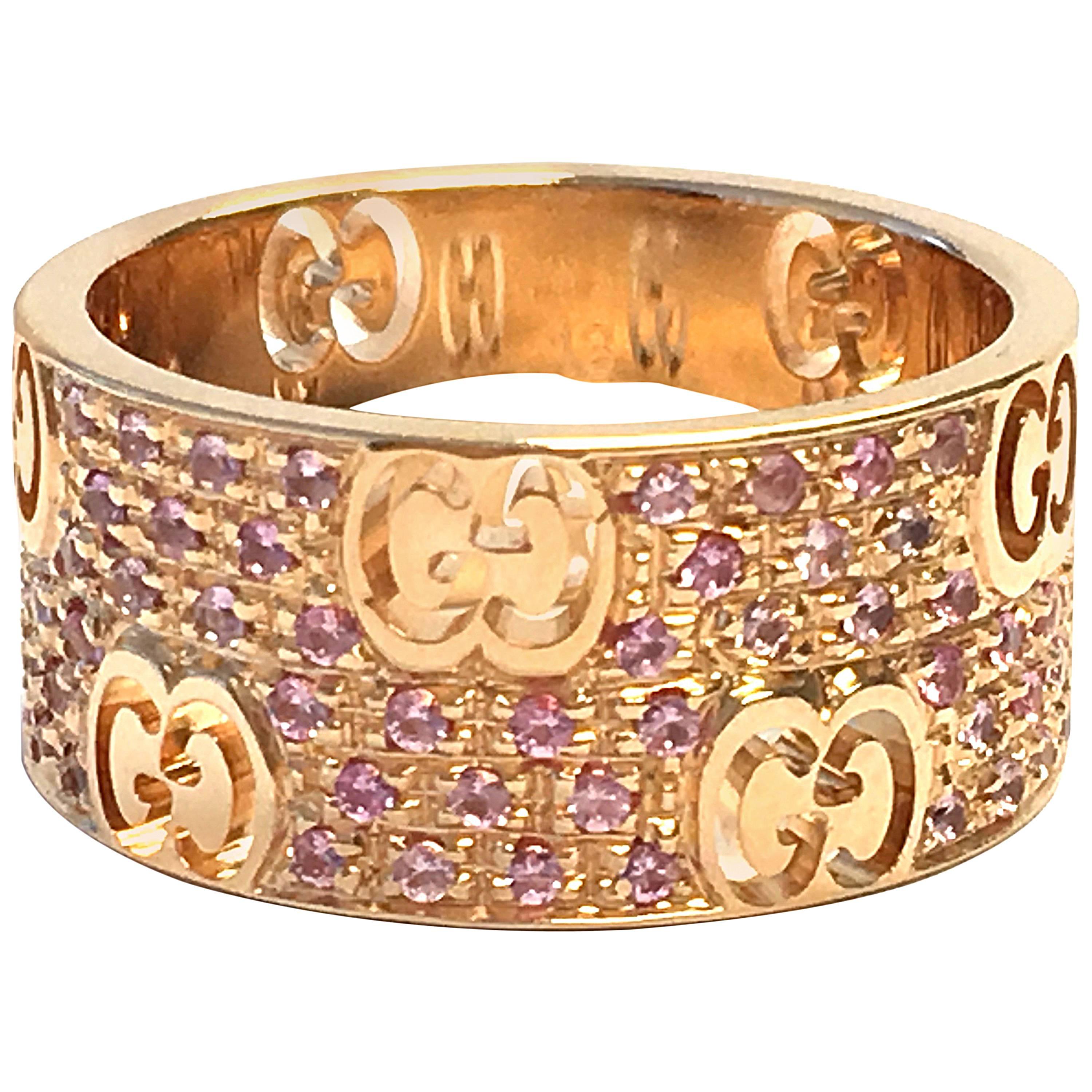 Gucci Icon Stardust Pink Sapphires Rose Gold Band Ring