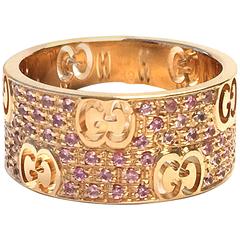 Gucci Icon Stardust Pink Sapphires Rose Gold Band Ring