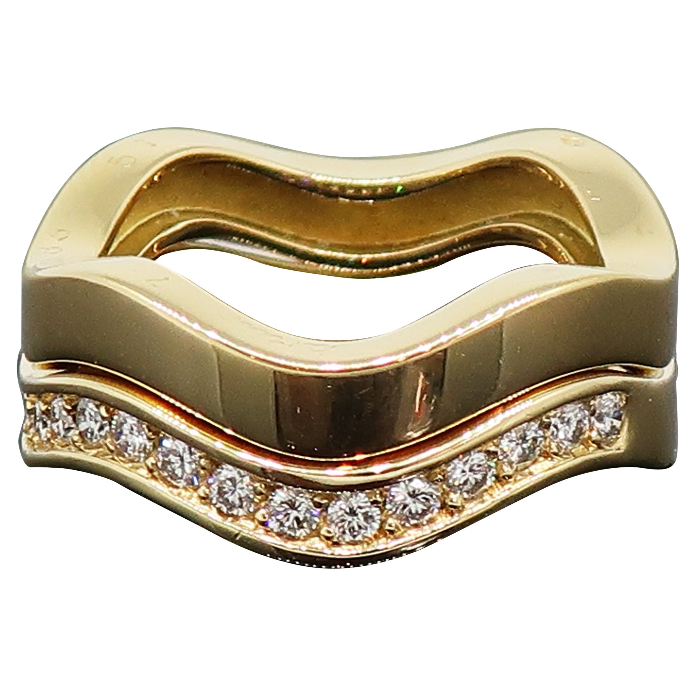 Cartier Diamond Wave Band Ring Set 18ct Yellow Gold For Sale