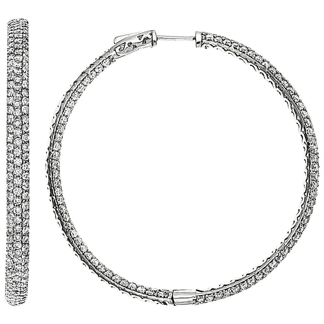 3 Row Micro Pave Diamond Gold Platinum Hoop Earrings