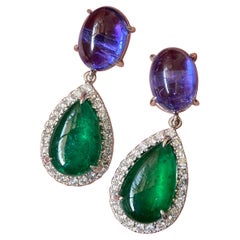 Emerald and Tanzanite Dangle Earrings