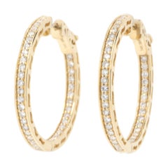0.75 Carat Diamond Hoop Earrings in 14 Karat Yellow Gold