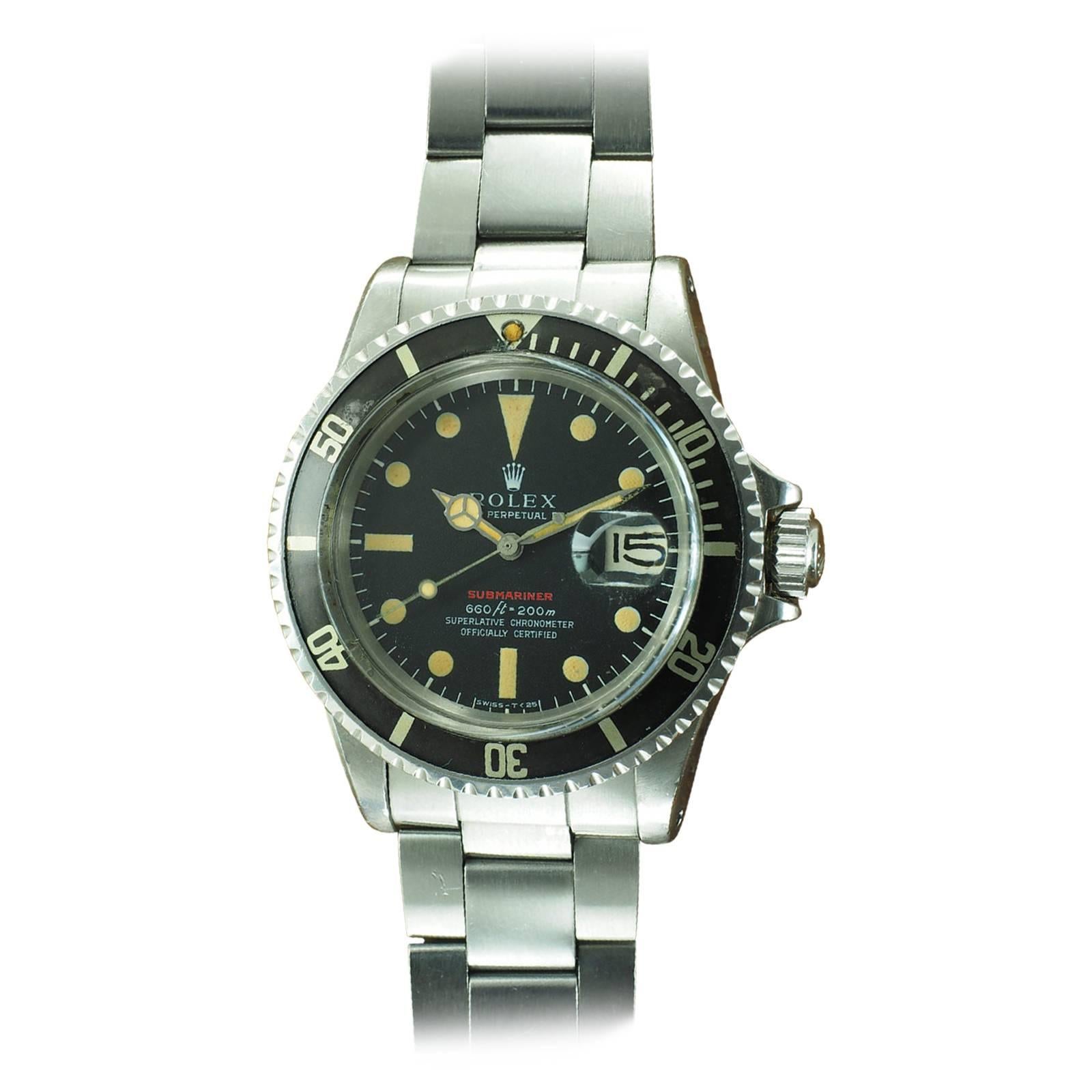 Rolex Stainless Steel Red Submariner Wristwatch Ref. 1680 For Sale