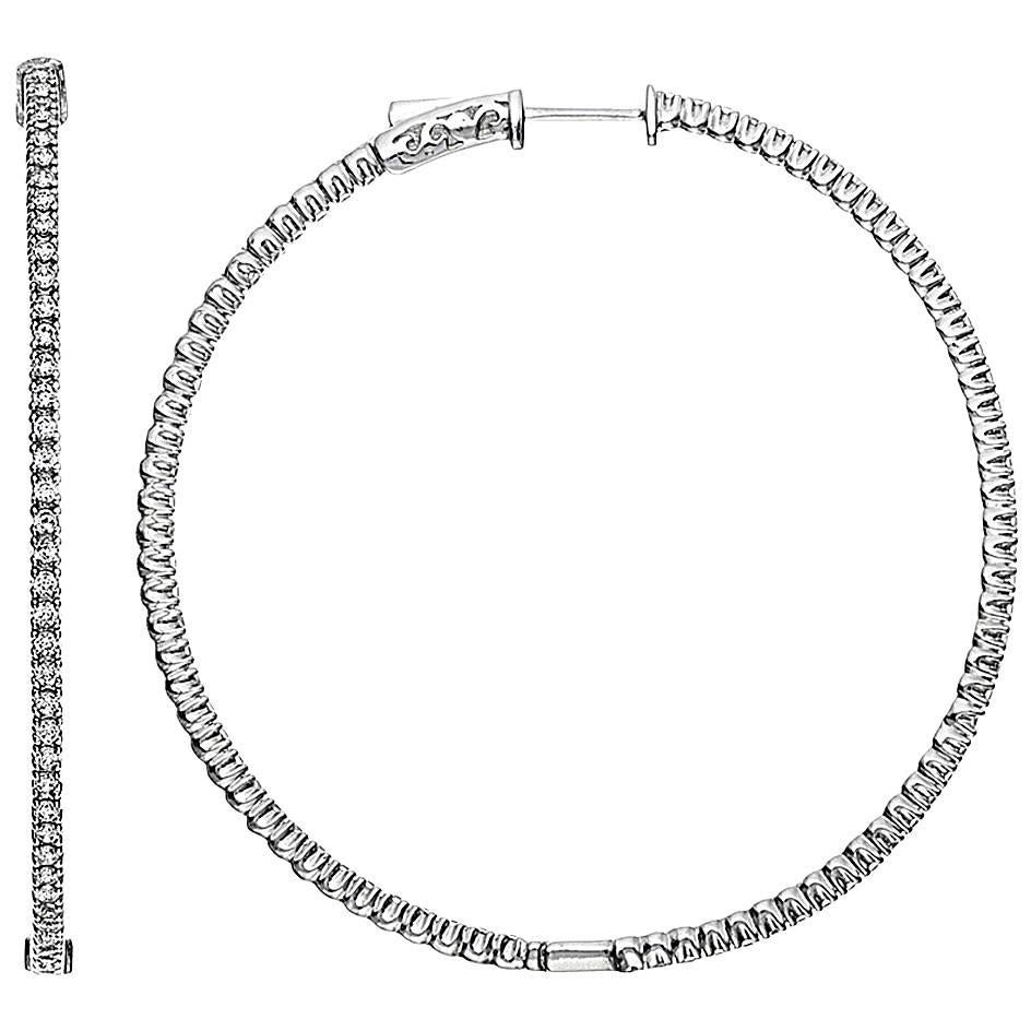 2.25 Inch Large Diamond Gold Platinum Hoop Earrings 