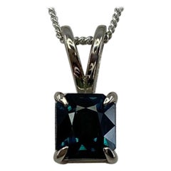1.44ct IGI Certified Deep Teal Blue Untreated Sapphire 18k White Gold Pendant