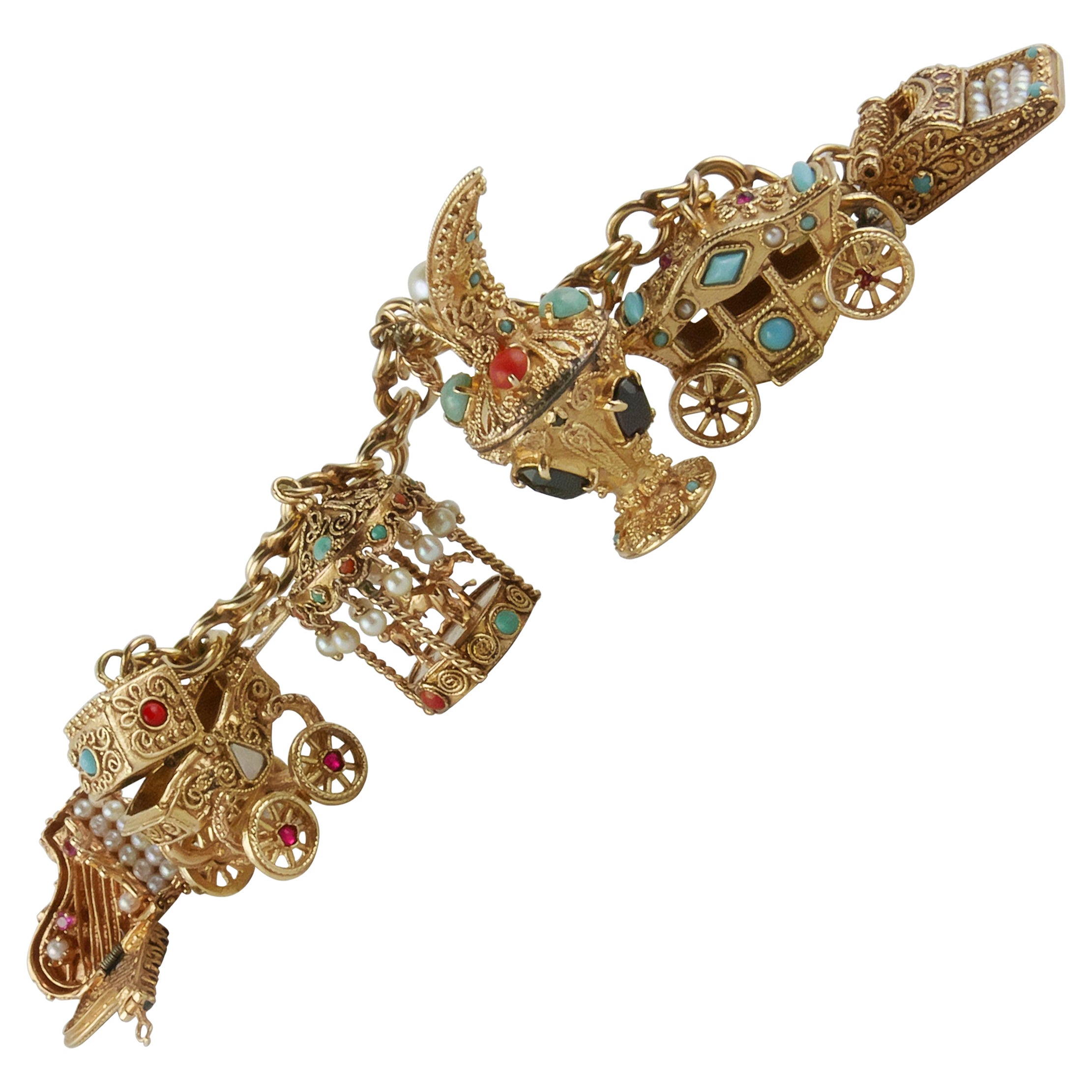 1950s Yellow Gold Charms Bracelet For Sale