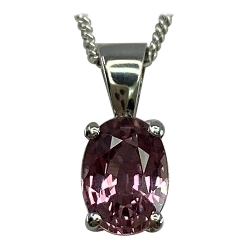 1.05ct Certified Natural Untreated Pink Sapphire 18k White Gold Oval Pendant For Sale