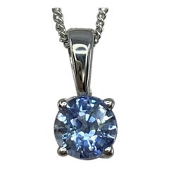 Fine Ceylon Vivid Light Blue Sapphire Round Cut 18k White Gold Solitaire Pendant
