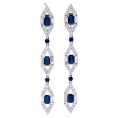 Blue Sapphires, Diamonds,18 Karat White Gold Dangle Earrings