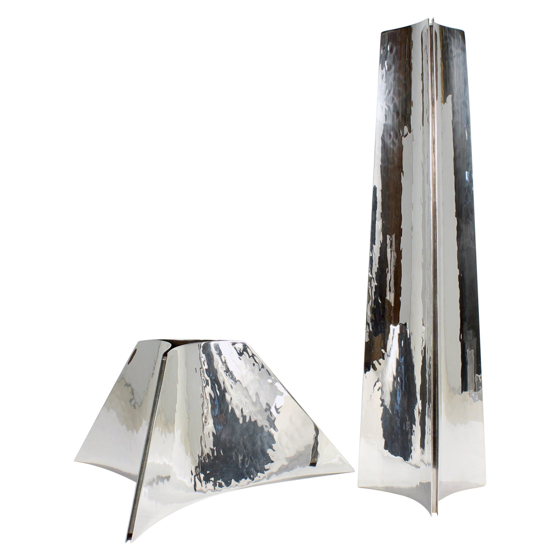 Pair of Angelo Mangiarotti Italian Modern Sterling Silver Vases for Cleto Munari