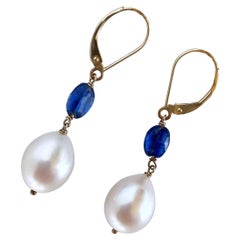 Boucles d'oreilles Marina J. à levier en perles, Kyanite et or jaune 14 carats