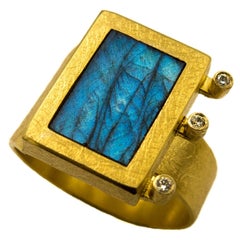 Labradorite Zircon Silver 24 K Gold Plate Ring Conteporary Artist Design Ring