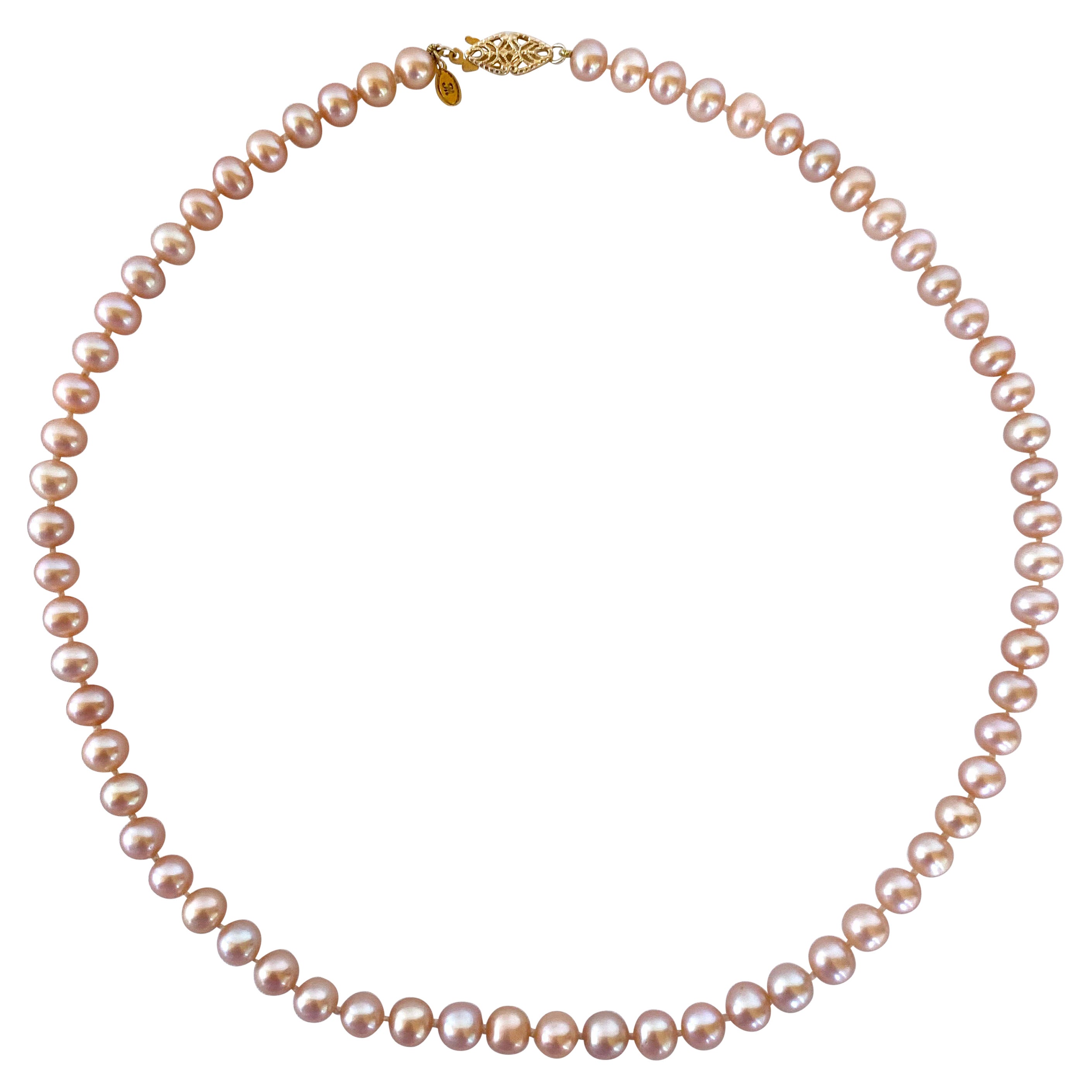 Marina J. Collier de perles roses avec fermoir filigrane en or jaune 14 carats