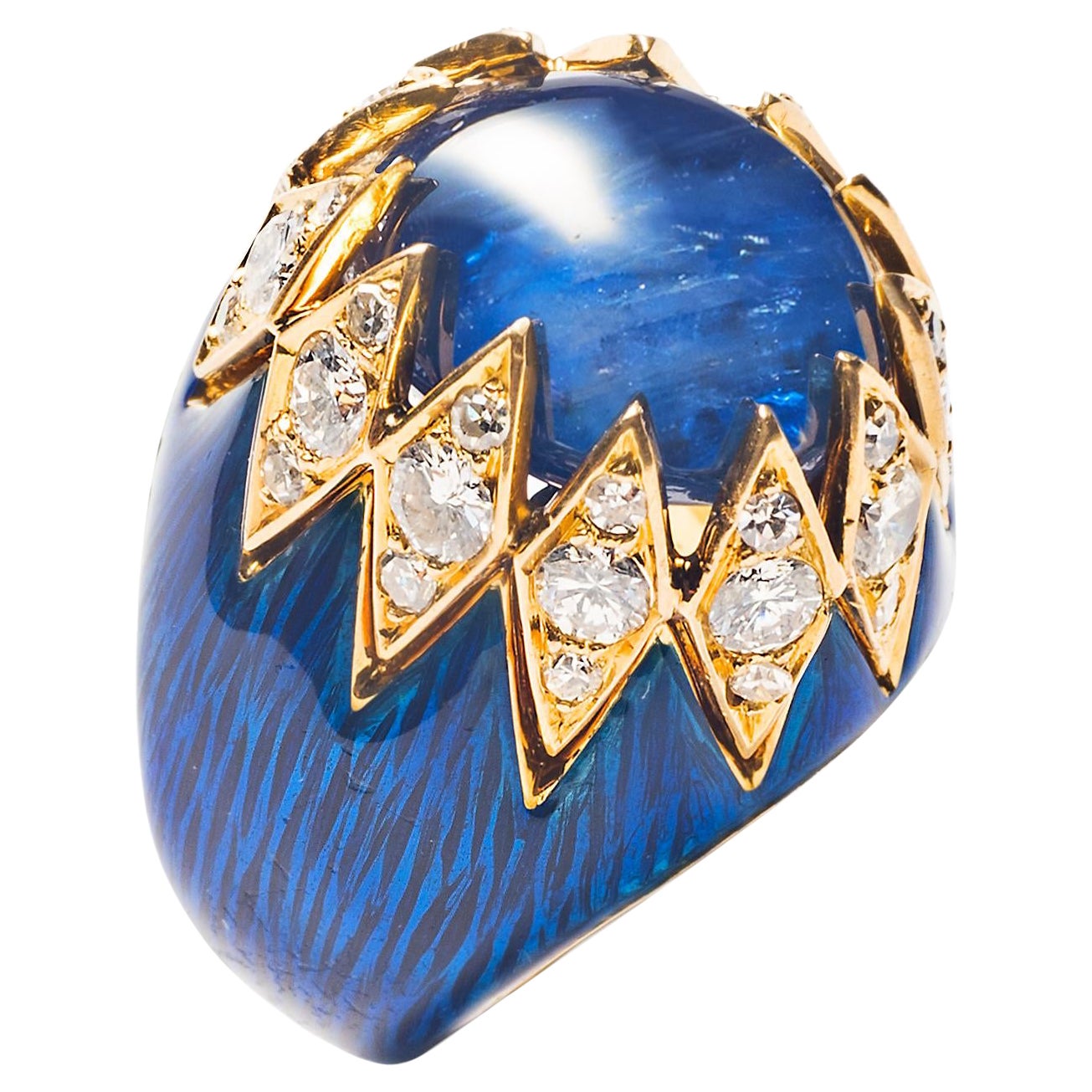 Van Cleef & Arpels Sapphire, Diamond and Enamel Dome Ring