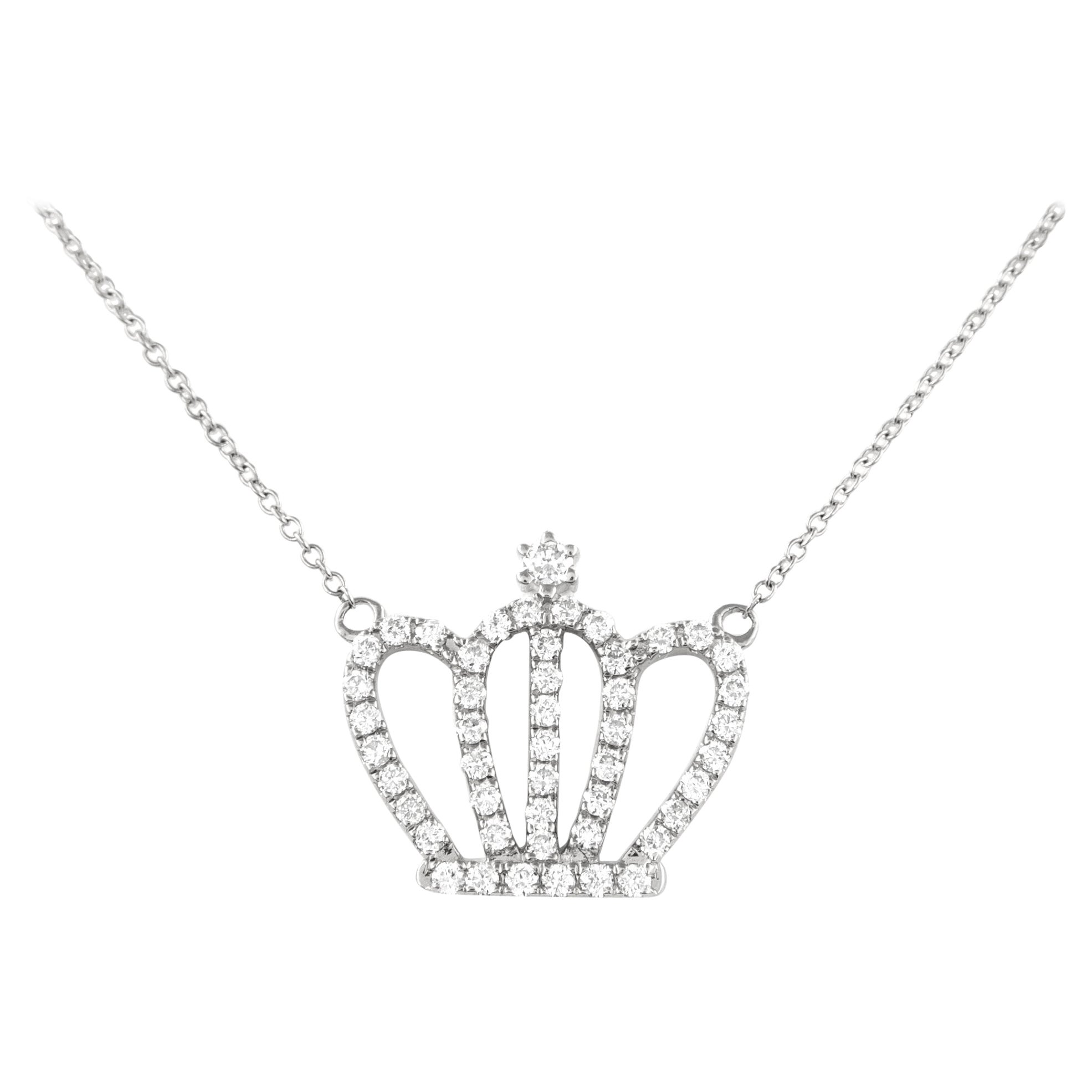 Diamond & White Gold Crown Pendant For Sale