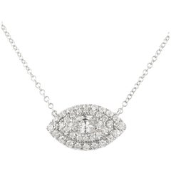 1.07ctt Marques Diamond Double Halo Pendant Necklace 18k White Gold