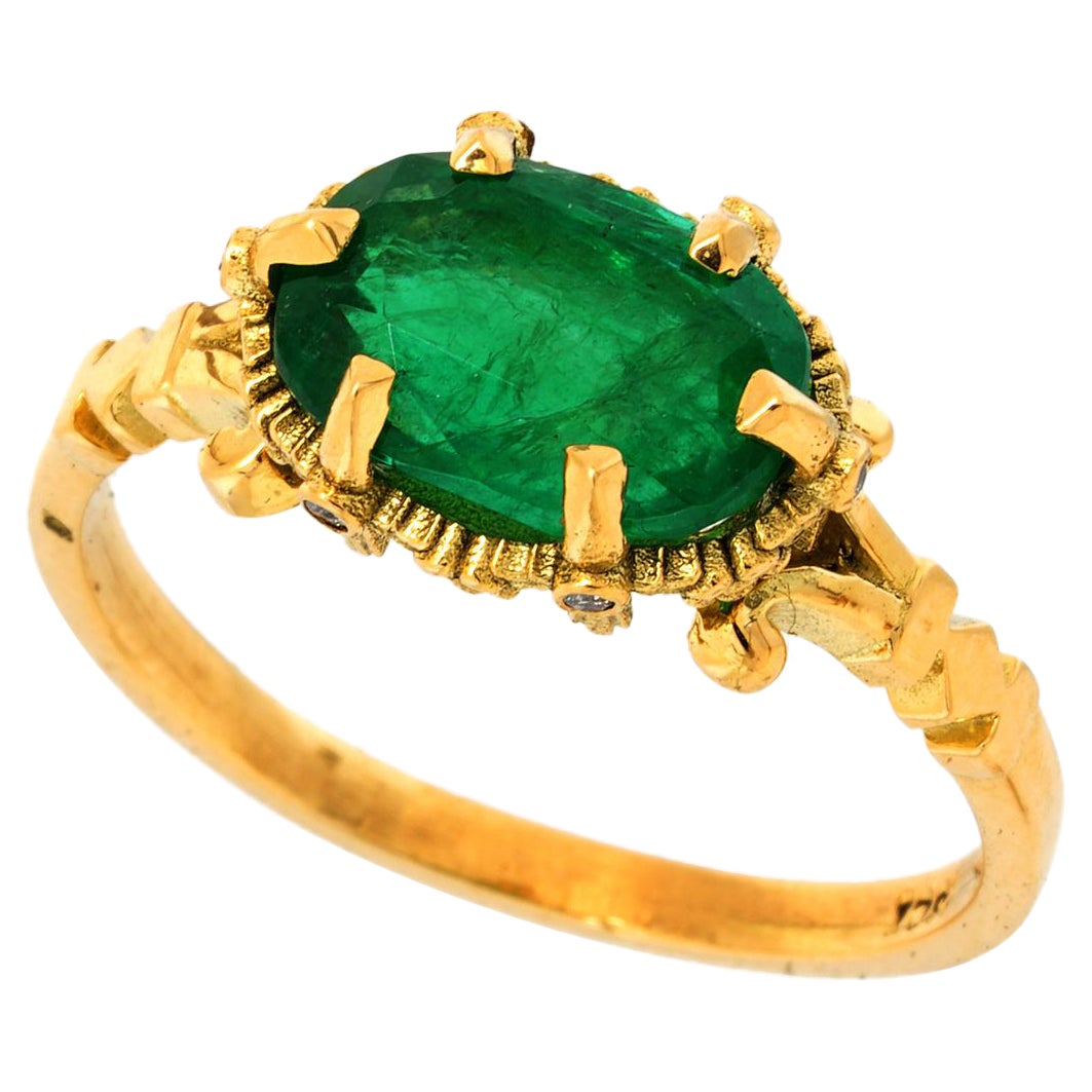 Zambian Emerald & Diamonds gold ring 