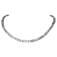AGS Certified 14K White Gold 8 1/2 Carat Diamond Cluster Link Choker Necklace