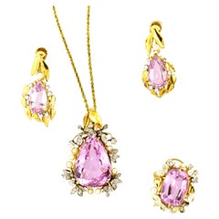 Diamond, Kunzite and Pearl Ring, Earrings and Necklace All in Gold & Platinum