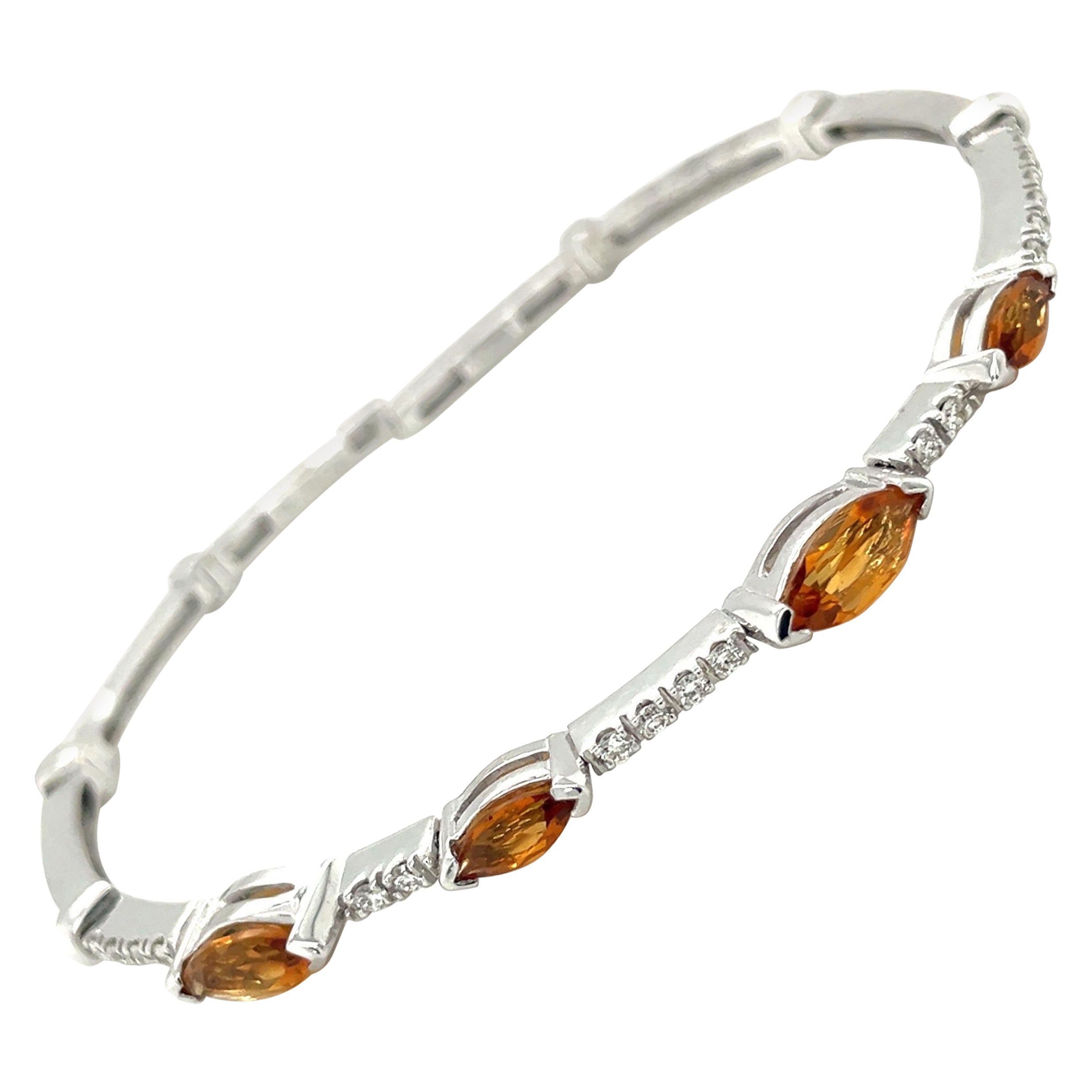 Bracelet jonc souple en or blanc 18 carats avec diamants et citrine marquise 