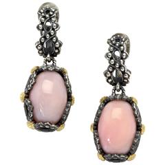 Stambolian Pink Opal Silver Gold Earrings