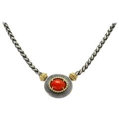 Stambolian Silver Gold Coral Necklace