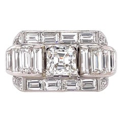 Retro GIA 1.27 Carat Asscher Cut Diamond Platinum Tank Ring