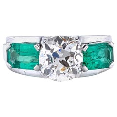 Vintage Gubelin GIA 2.26 Carat Old European Cut Diamond Emerald Ring