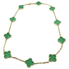 Van Cleef & Arpels Chrysoprase Vintage Alhambra 10 Motif Necklace