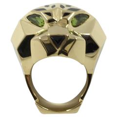 Cartier Large Panthere Lacquer Onyx Peridot Gold Ring