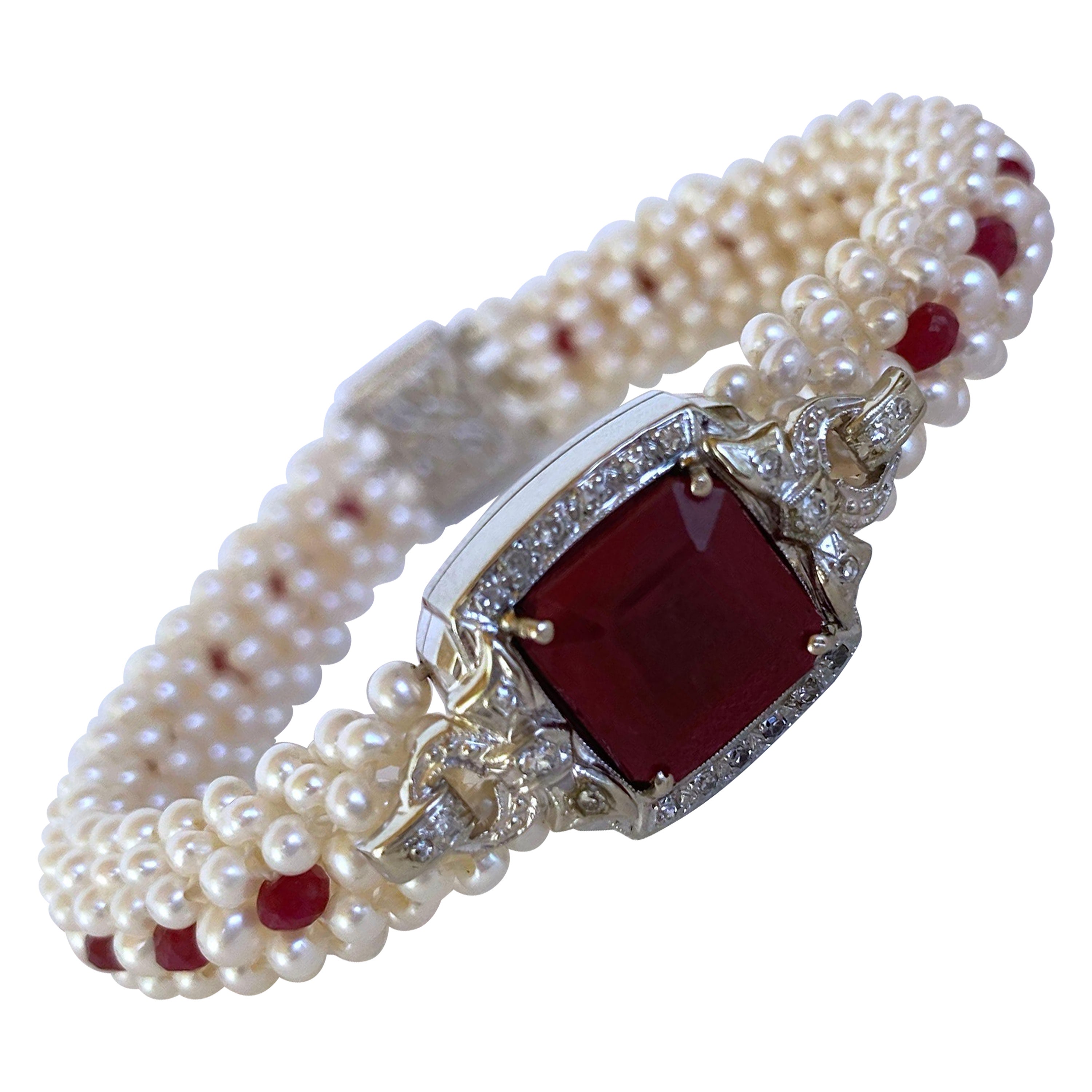 Ruby and Woven Pearl Bracelet at 1stDibs