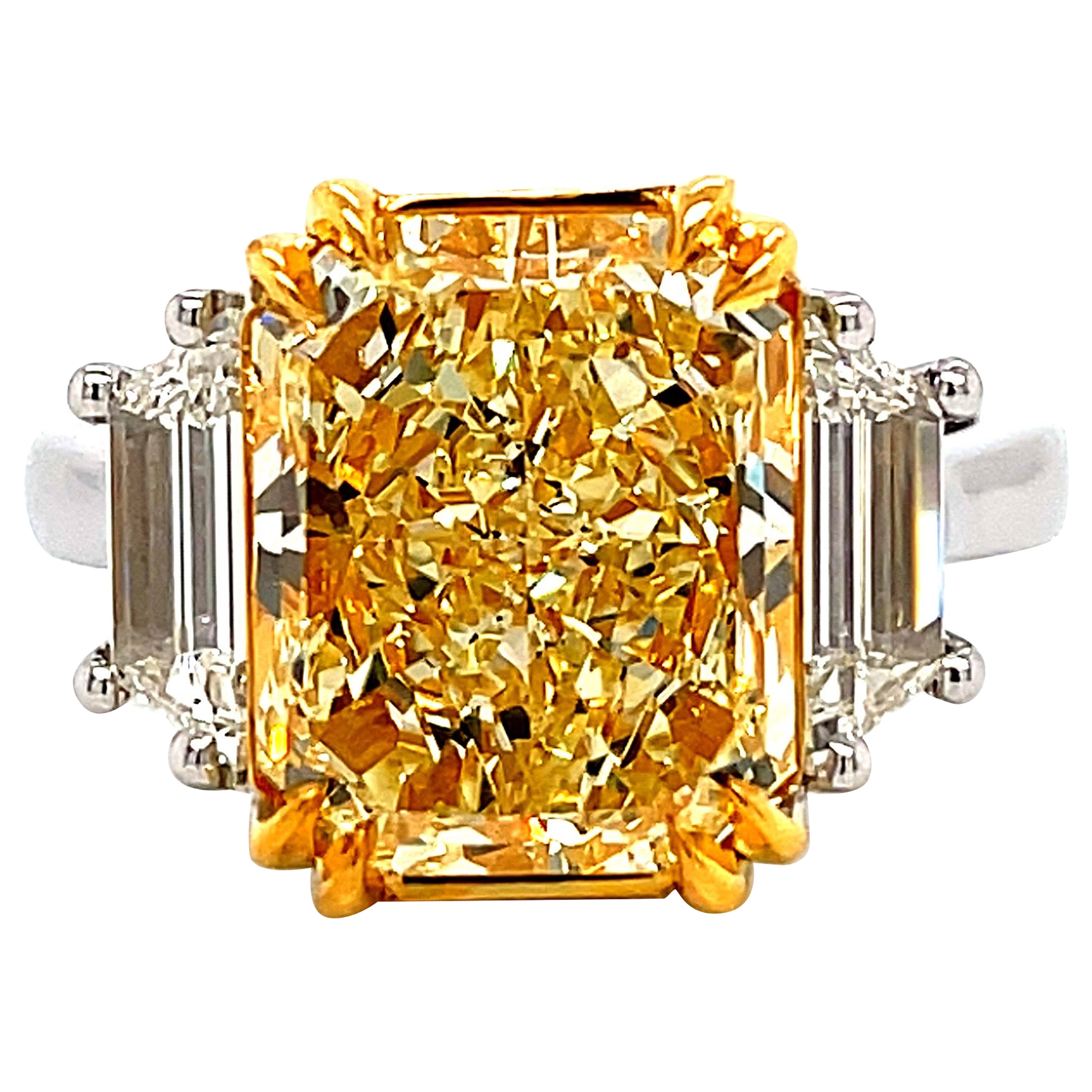 Alexander GIA 5.53ct Fancy Yellow Internally Flawless Diamond Three-Stone Ring