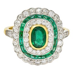 Edwardian 2.15 Carats Emerald Diamond Platinum-Topped 18 Karat Gold Dinner Ring