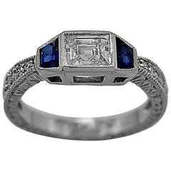 Sapphire 1.00 Carat Diamond Gold Engagement Ring 