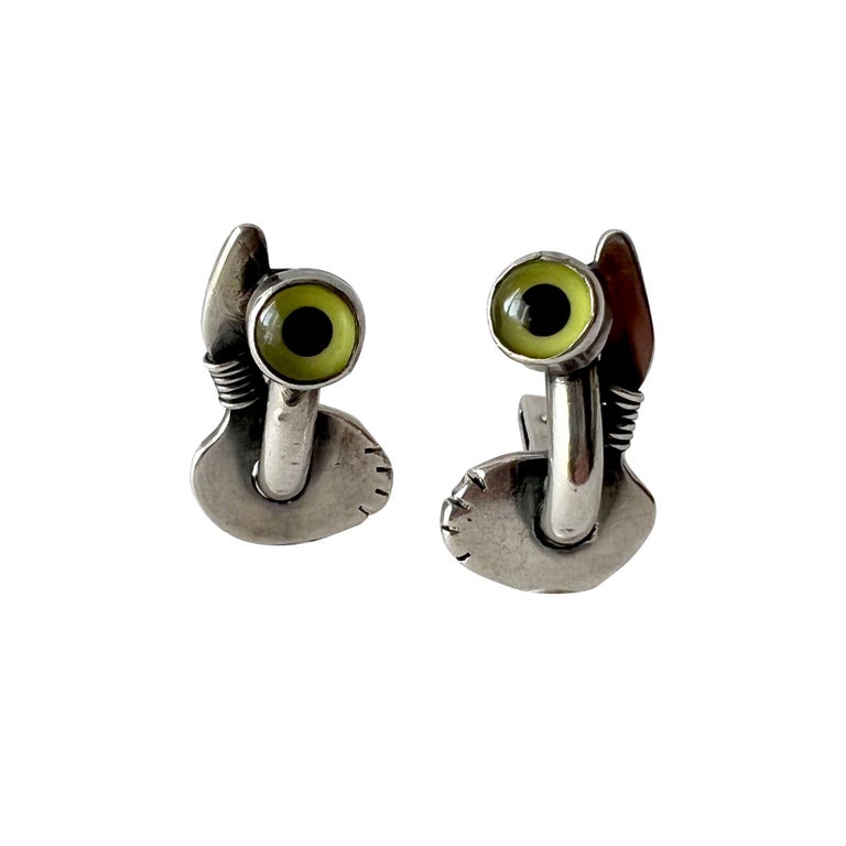 Sam Kramer Surrealist New York Studio Sterling Taxidermy Eye Cufflinks For Sale