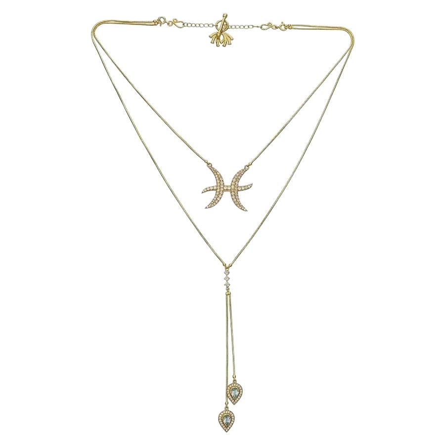 Twin Elegance Pisces 3-in-1 Detachable Zodiac Necklace For Sale