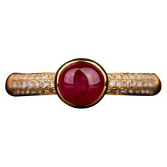 1.25ct Pigeon Blood Ruby Cabochon and Diamond Ring in 18k Gold