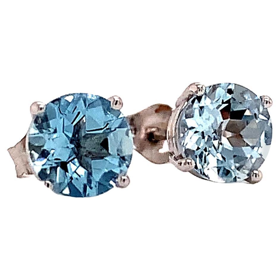 Natural Aquamarine Stud Earrings 14k White Gold 1.3 TCW Certified For Sale