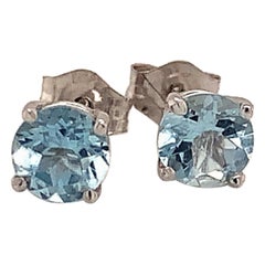 Natural Aquamarine Stud Earrings 14Karat White Gold 1.0 TCW Certified