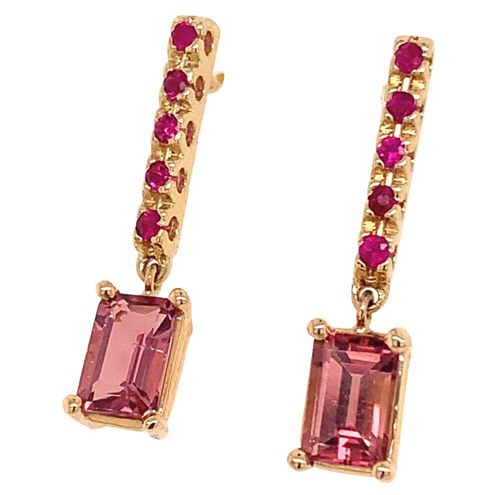 Boucles d'oreilles en or 14 carats avec rubis et tourmaline rubellite certifiée TCW (1,25 carat)