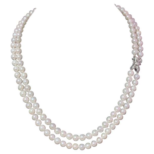 Diamond Akoya Pearl Necklace 14k Gold Certified For Sale at 1stDibs