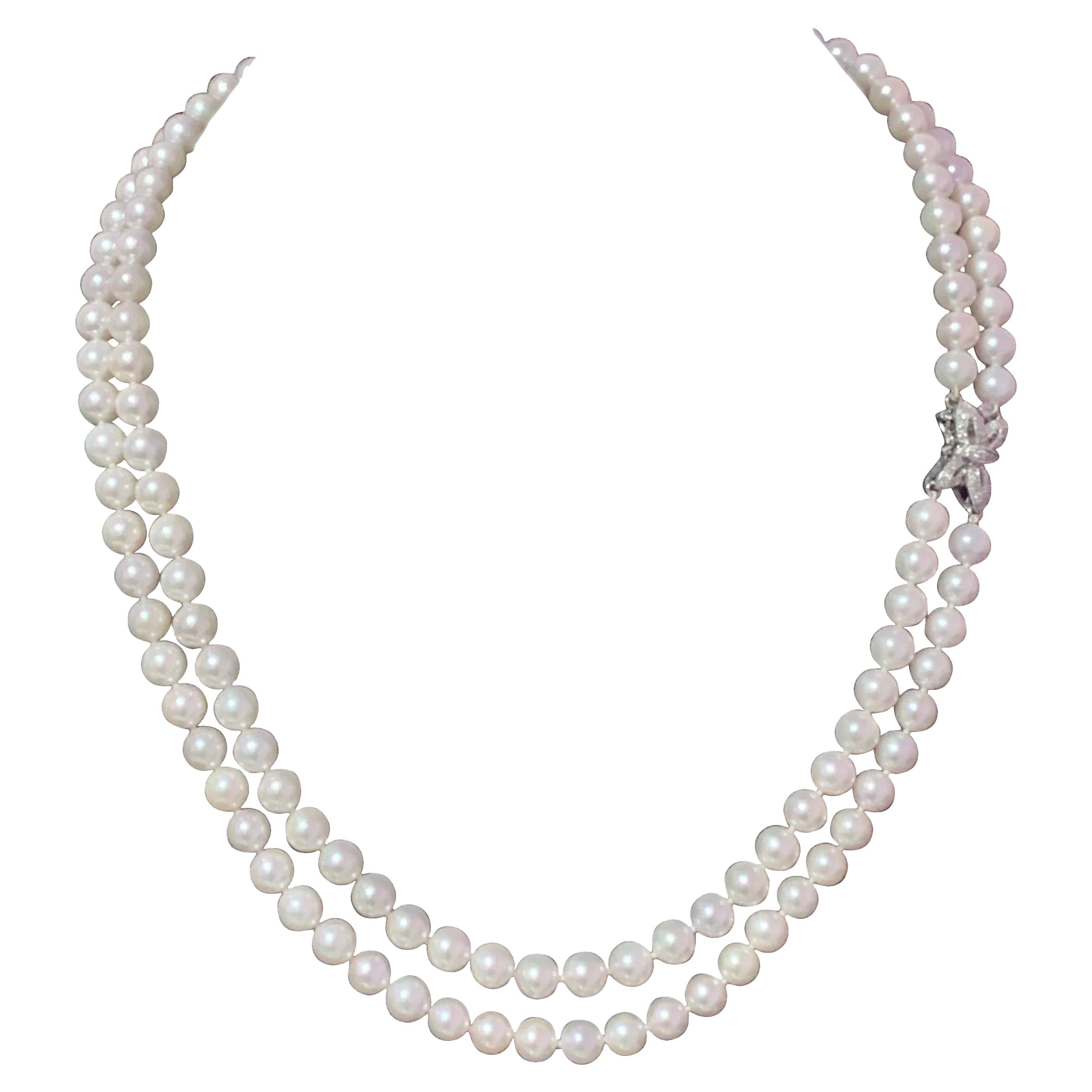 Diamond Akoya Pearl Necklace 14k Gold Certified