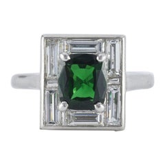 Vintage Estate Natural Green Chrome Tourmaline and Diamond Cocktail Ring