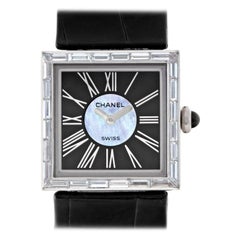 Chanel Mademoiselle Xxx 18k White Gold Black & Silver Dial Quartz Watch