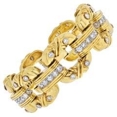 18K Yellow Gold Large Heavy Open Link Diamond Bracelet
