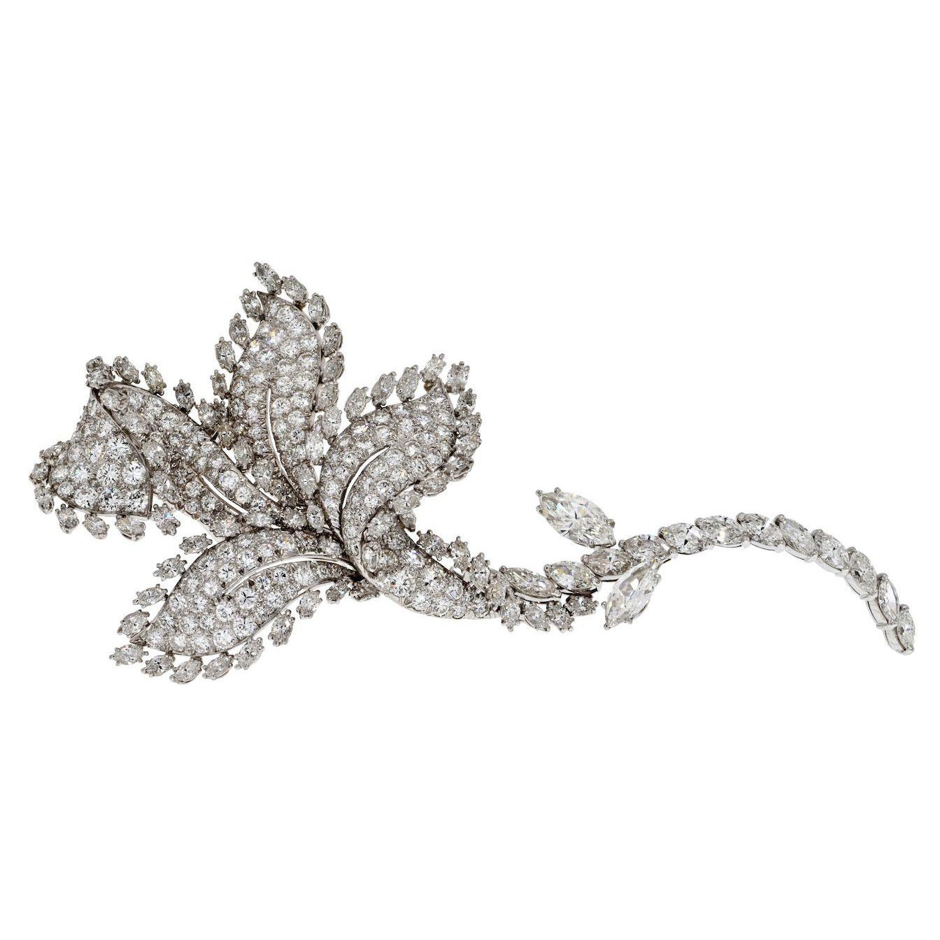 David Webb Platinum 18.92 Cts Diamond Flower Brooch For Sale