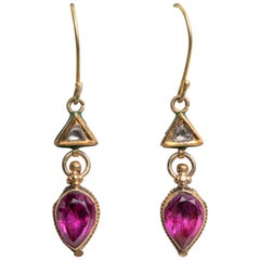 22K Gold, Pink Spinel and Diamond Drop Earrings