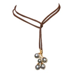 Tahitian Pearl, 22K Gold and Leather Lariat Necklace